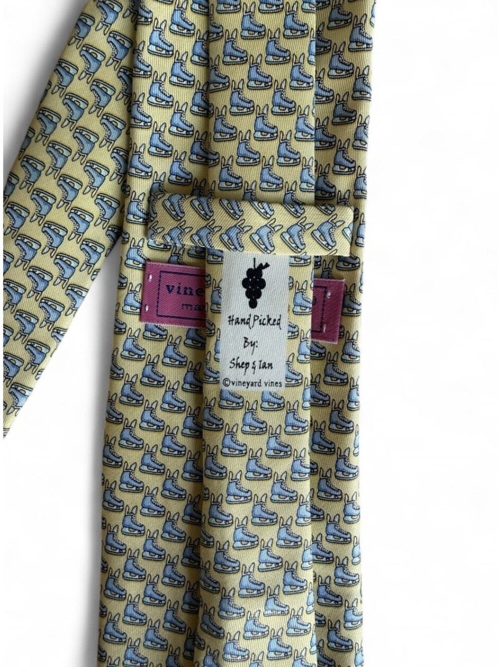 Vineyard Vines Ice Skates Silk Tie Yellow Blue Novelty Handmade USA